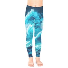 Waves Ocean Sea Tsunami Nautical 3 Kids  Leggings