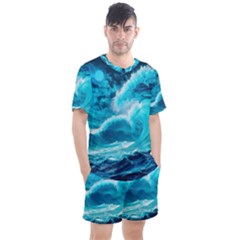 Waves Ocean Sea Tsunami Nautical 3 Men s Mesh Tee And Shorts Set