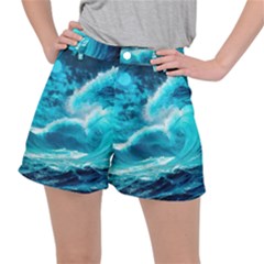 Waves Ocean Sea Tsunami Nautical 3 Women s Ripstop Shorts by Jancukart