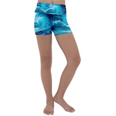 Waves Ocean Sea Tsunami Nautical 3 Kids  Lightweight Velour Yoga Shorts