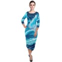 Waves Ocean Sea Tsunami Nautical 3 Quarter Sleeve Midi Velour Bodycon Dress View1