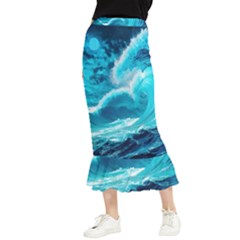 Waves Ocean Sea Tsunami Nautical 3 Maxi Fishtail Chiffon Skirt by Jancukart