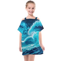 Waves Ocean Sea Tsunami Nautical 3 Kids  One Piece Chiffon Dress