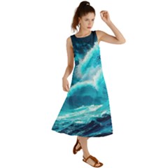 Waves Ocean Sea Tsunami Nautical 3 Summer Maxi Dress by Jancukart