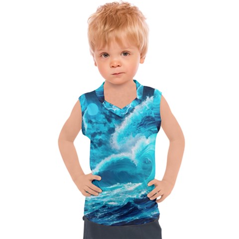 Waves Ocean Sea Tsunami Nautical 3 Kids  Sport Tank Top by Jancukart