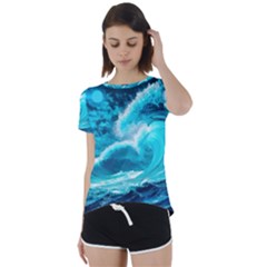 Waves Ocean Sea Tsunami Nautical 3 Short Sleeve Open Back Tee