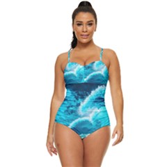 Waves Ocean Sea Tsunami Nautical 3 Retro Full Coverage Swimsuit by Jancukart