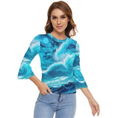 Waves Ocean Sea Tsunami Nautical 3 Bell Sleeve Top