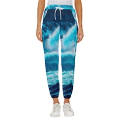 Waves Ocean Sea Tsunami Nautical 3 Women s Cropped Drawstring Pants by Jancukart