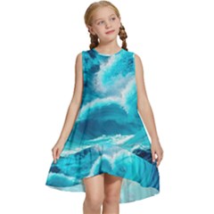 Waves Ocean Sea Tsunami Nautical 3 Kids  Frill Swing Dress by Jancukart