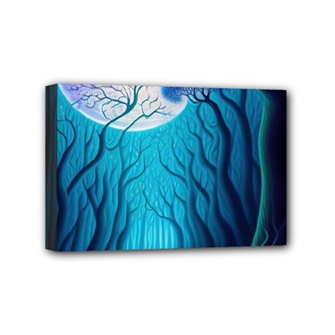 Forrest Jungle Blue Artwork Mini Canvas 6  X 4  (stretched) by Jancukart