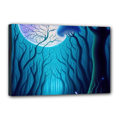 Forrest Jungle Blue Artwork Canvas 18  X 12  (stretched)