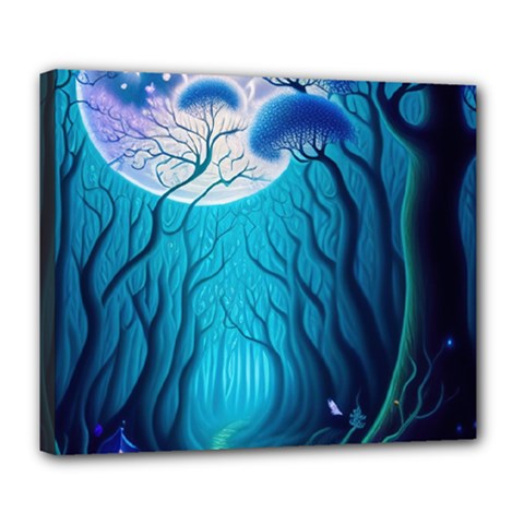 Forrest Jungle Blue Artwork Deluxe Canvas 24  X 20  (stretched)