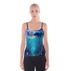 Forrest Jungle Blue Artwork Spaghetti Strap Top