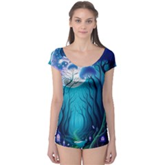 Forrest Jungle Blue Artwork Boyleg Leotard 