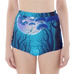 Forrest Jungle Blue Artwork High-waisted Bikini Bottoms