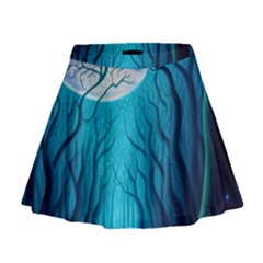 Forrest Jungle Blue Artwork Mini Flare Skirt