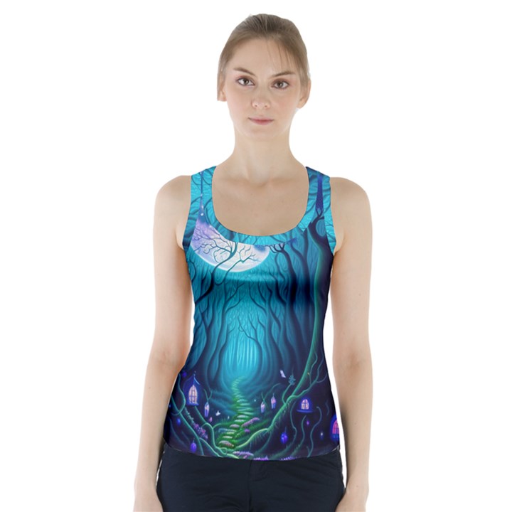 Forrest Jungle Blue Artwork Racer Back Sports Top