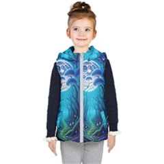 Forrest Jungle Blue Artwork Kids  Hooded Puffer Vest