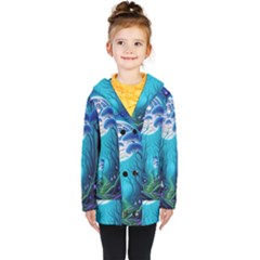 Forrest Jungle Blue Artwork Kids  Double Breasted Button Coat by Jancukart