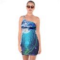 Forrest Jungle Blue Artwork One Shoulder Ring Trim Bodycon Dress View1