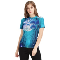 Forrest Jungle Blue Artwork Women s Short Sleeve Rash Guard