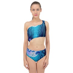 Forrest Jungle Blue Artwork Spliced Up Two Piece Swimsuit by Jancukart