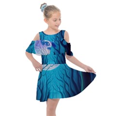 Forrest Jungle Blue Artwork Kids  Shoulder Cutout Chiffon Dress by Jancukart