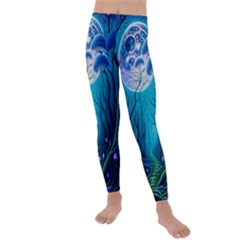 Forrest Jungle Blue Artwork Kids  Lightweight Velour Leggings