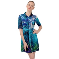 Forrest Jungle Blue Artwork Belted Shirt Dress