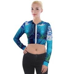 Forrest Jungle Blue Artwork Long Sleeve Cropped Velvet Jacket