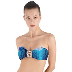 Forrest Jungle Blue Artwork Twist Bandeau Bikini Top