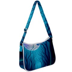 Forrest Jungle Blue Artwork Zip Up Shoulder Bag by Jancukart