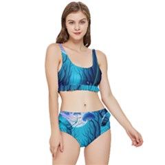 Forrest Jungle Blue Artwork Frilly Bikini Set