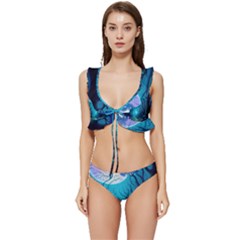 Forrest Jungle Blue Artwork Low Cut Ruffle Edge Bikini Set