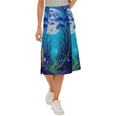 Forrest Jungle Blue Artwork Midi Panel Skirt