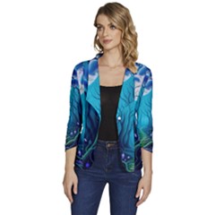 Forrest Jungle Blue Artwork Women s One-button 3/4 Sleeve Short Jacket by Jancukart