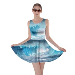 Thunderstorm Storm Tsunami Waves Ocean Sea Skater Dress by Jancukart