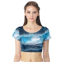 Thunderstorm Storm Tsunami Waves Ocean Sea Short Sleeve Crop Top by Jancukart