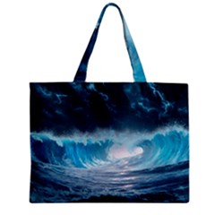 Thunderstorm Storm Tsunami Waves Ocean Sea Zipper Mini Tote Bag by Jancukart