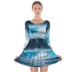 Thunderstorm Storm Tsunami Waves Ocean Sea Long Sleeve Skater Dress