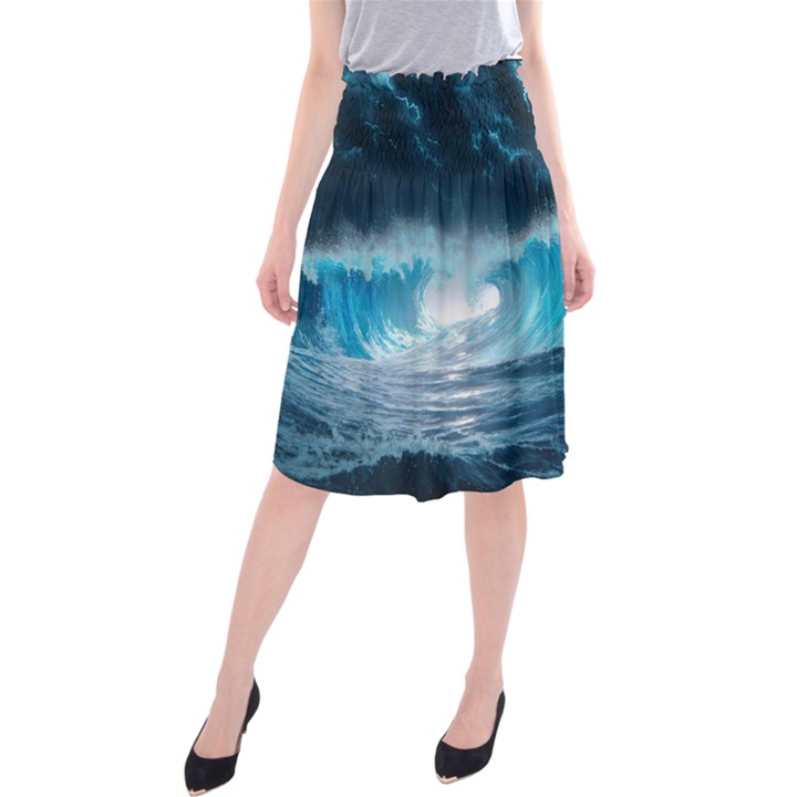 Thunderstorm Storm Tsunami Waves Ocean Sea Midi Beach Skirt