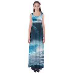 Thunderstorm Storm Tsunami Waves Ocean Sea Empire Waist Maxi Dress by Jancukart