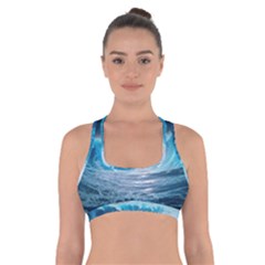 Thunderstorm Storm Tsunami Waves Ocean Sea Cross Back Sports Bra by Jancukart