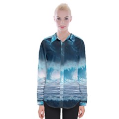 Thunderstorm Storm Tsunami Waves Ocean Sea Womens Long Sleeve Shirt