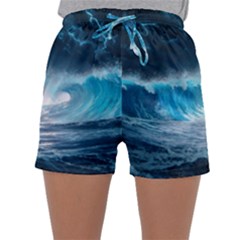 Thunderstorm Storm Tsunami Waves Ocean Sea Sleepwear Shorts