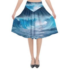 Thunderstorm Storm Tsunami Waves Ocean Sea Flared Midi Skirt