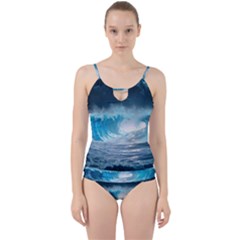 Thunderstorm Storm Tsunami Waves Ocean Sea Cut Out Top Tankini Set