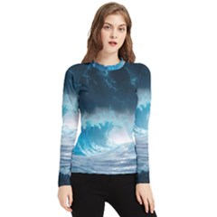 Thunderstorm Storm Tsunami Waves Ocean Sea Women s Long Sleeve Rash Guard by Jancukart