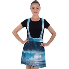 Thunderstorm Storm Tsunami Waves Ocean Sea Velvet Suspender Skater Skirt